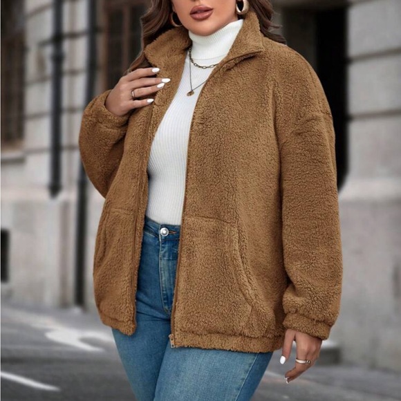 Plus size cost zip up teddy jacket - Picture 11 of 16